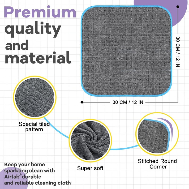 Airlab Microfiber Cleaning Cloth for Household Dust Rags for Cleaning All-Purpose Towels Streak Free Kitchen Dishes Reusable Pack of 6, 12" x 12" - Image 3